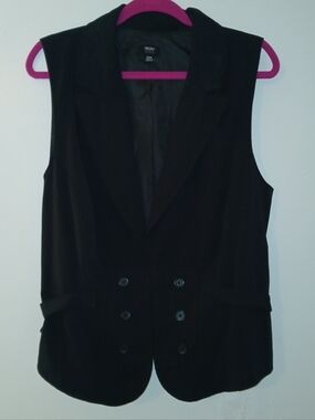 Black Double-Breasted Look Sleeveless Blazer Vest W/adjustable Sides